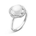 Кольцо из серебра с культ.жемчугом и фианитами родированное