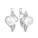 Серьги из серебра с культивированным жемчугом и фианитами родированные