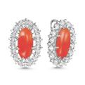 Серьги из серебра с рек.кораллом и фианитами родированные