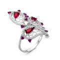 Кольцо из серебра с кварцем рубин и фианитами родированное