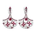 Серьги из серебра с кварцем рубин и фианитами родированные