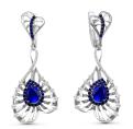 Серьги из серебра с кварцем сапфир и фианитами родированное