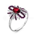 Кольцо из серебра с кварцем рубин и фианитами родированное