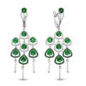 Серьги из серебра с кварцем изумруд и фианитами родированные