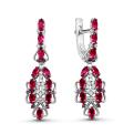 Серьги из серебра с кварцем рубин и фианитами родированные