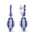 Серьги из серебра с кварцем сапфир и фианитами родированные