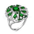 Кольцо из серебра с кварцем изумруд и фианитами родированное