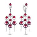 Серьги из серебра с кварцем рубин и фианитами родированные