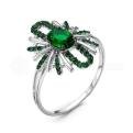 Кольцо из серебра с кварцем изумруд и фианитами родированное