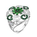 Кольцо из серебра с кварцем изумруд и фианитами родированное