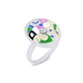 Кольцо из серебра с эмалью и цирконом родированное