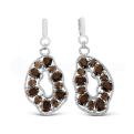 Серьги из серебра с кварцем раухтопаз и фианитами родированные