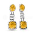 Серьги из серебра с кварцем цитрин и фианитами родированные