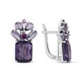 Серьги из серебра с пл.кварцем цв.аметист и фианитами родированные
