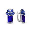 Серьги из серебра с кварцем сапфир и фианитами родированные