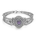 Браслет из черненого серебра с кварцем аметист и фианитами