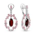 Серьги из серебра с ситаллом цв. рубин и фианитами родированные