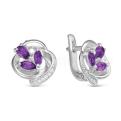 Серьги из серебра с нат.аметистом и фианитами родированные