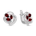 Серьги из серебра с нат.гранатом и фианитами родированные