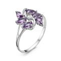 Кольцо из серебра с пл.кварцем цв.аметист родированное