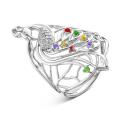 Кольцо из серебра с кварцем изумруд и фианитами родированное