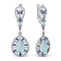 Серьги из серебра с пл.кварцем цв.топаз и фианитами родированные