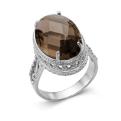 Кольцо из серебра с пл.кварцем цв.раухтопаз родированное