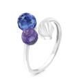 Кольцо из серебра с пл.кварцем цв.аметист и сапфир родированное