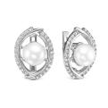 Серьги из серебра с культ.жемчугом и фианитами родированные