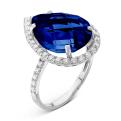Кольцо из серебра с пл.кварцем цв.сапфир и фианитами родированное