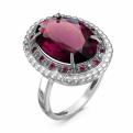 Кольцо из серебра с кварцем гранат и фианитами родированные