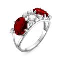 Кольцо из серебра с нат.гранатом и фианитами родированное