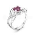 Кольцо из серебра с кварцем родолит и фианитами родированное