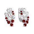 Серьги из серебра с нат.гранатом родированные