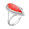 Кольцо из серебра с красным опалом и фианитами родированное