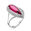 Кольцо из серебра с синт. рубином и фианитами родированное
