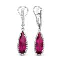 Серьги из серебра с ситаллом рубин и фианитами родированные