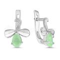 Серьги из серебра с кварцем зелёный лунный камень родированные