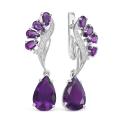 Серьги из серебра с пл.кварцем цв.аметист и фианитами родированные