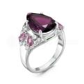 Кольцо из серебра с кварцем родолит и фианитами родированное