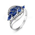 Кольцо из серебра с кварцем сапфир и фианитами родированное
