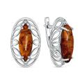 Серьги из серебра с коньячным янтарём родированные