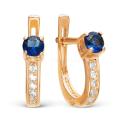 Серьги из золочёного серебра с пл.кварцем цв.сапфир и фианитами