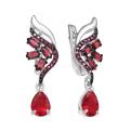 Серьги из серебра с пл.кварцем цв.рубин и фианитами родированные
