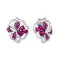 Серьги из серебра с кварцем рубин и фианитами родированные