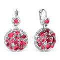 Серьги из серебра с пл.кварцем цв.рубин и фианитами родированные