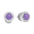 Серьги-пусеты из серебра с чароитом и фианитами родированные