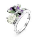Кольцо из серебра с эмалью, нат.кварцем и куб.цирконием родированное