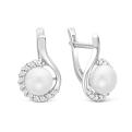 Серьги из серебра с культивированным жемчугом и фианитами родированные