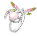 Кольцо из серебра с цветной эмалью, нат.кварцем и цирконами родированное